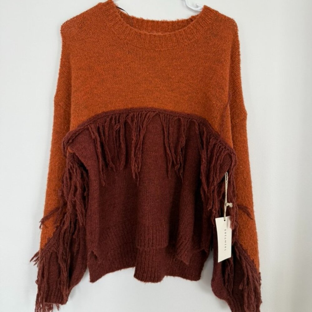 Dreamers Fringe Sweater S/M Cozy Boho Western Oversized Fall Knit - Picture 3 of 9